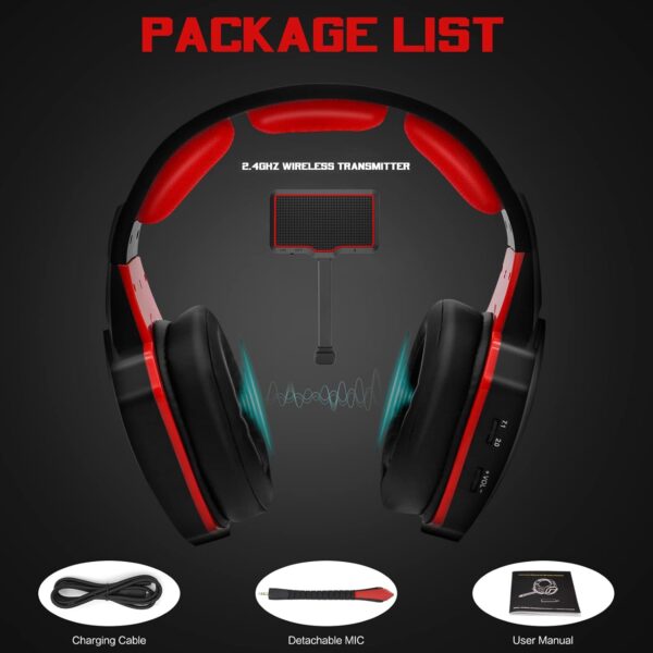 Wireless Gaming Headphones for Nintendo Switch PS5 PS4 PC Computer, PS5 Wireless Gaming Headset with Detachable Microphone Over Ear,Red  Video Games - Image 13