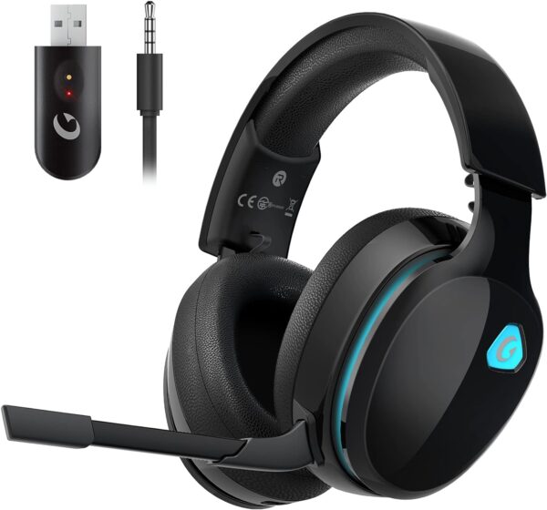 Gtheos 2.4GHz Wireless Gaming Headphones for PC, PS4, PS5, Mac, Nintendo Switch, Bluetooth 5.2 Gaming Headset with Detachable Noise Canceling Microphone, Stereo Sound, 3.5mm Wired Mode for Xbox Series  Video Games