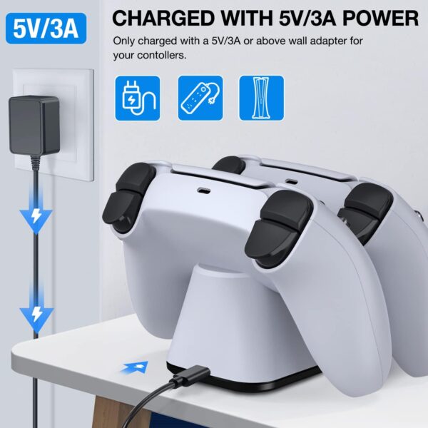 PS5 Controller Charging Station, PS5 Charging Station with Fast Charging AC Adapter 5V/3A for Playstation 5 Controller, Playstation 5 Charging Stand for Dualsense with LED Indicator, White  Video Games - Image 11