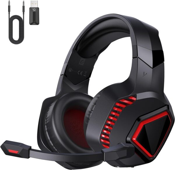 gmrpwnage Wireless Gaming Headset for PS5, PS4, Mac, Switch, PC - 2.4GHz Wireless Gaming Headphones, Bluetooth 5.2 - Adjustable Noise Canceling Microphone - 3.5MM Wired Mode for Xbox Series(Red)  Video Games - Image 10