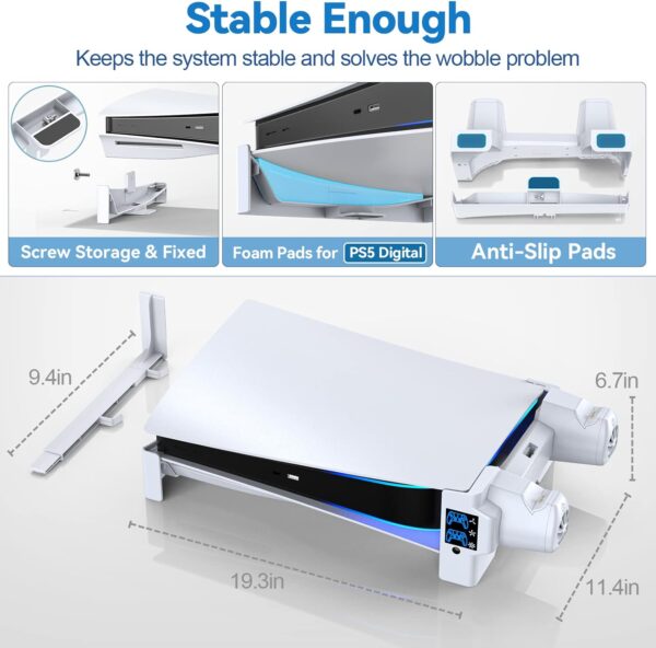 PS5 Horizontal Stand with 3-Level Cooling Fans for Playstation 5 Console, PS5 Accessories Controller Charging Station Fit for PS5 Edge Controller, PS5 Cooling Station with Headset Holder  Video Games - Image 11