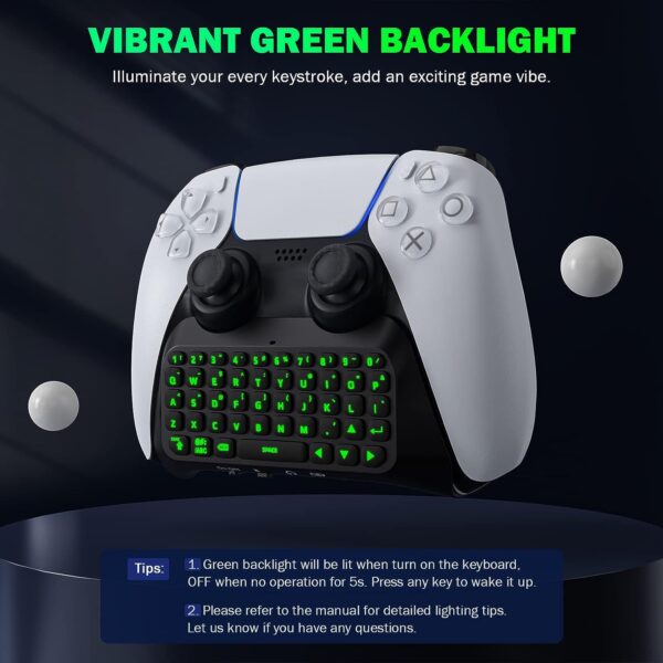 MoKo Keyboard for PS5 Controller with Green Backlight, Bluetooth Wireless Mini Keypad Chatpad for Playstation 5, Built-in Speaker & 3.5mm Audio Jack for PS5 Controller Accessories  Video Games - Image 13