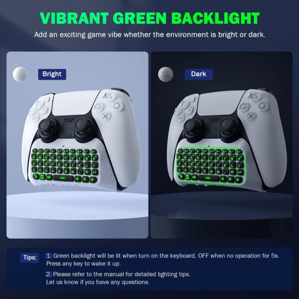 MoKo Keyboard for PS5 Controller with Green Backlight, Bluetooth Wireless Mini Keypad Chatpad for Playstation 5, Built-in Speaker & 3.5mm Audio Jack for PS5 Controller Accessories  Video Games - Image 22