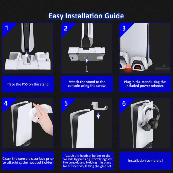 NexiGo PS5 Accessories Silent Cooling Stand with Headset Holder and AC Adapter, for PS5 Disc & Digital Editions Dual Controllers Charger, 3 Levels Adjustable Fans Speed, 10 Game Rack Organizer, White  Video Games - Image 5