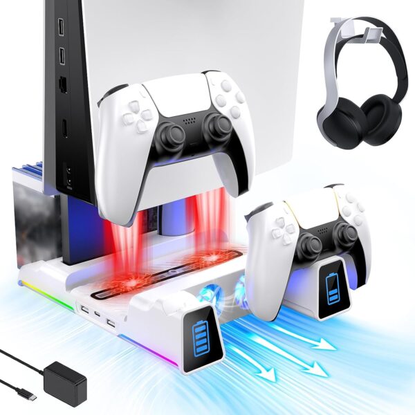 NexiGo PS5 Slient Cooling Stand with RGB LED Light, Dual Charging Station Compatible with DualSense Edge Controller, Hard Drive Slot, Headset and Remote Holders, 10 Game Slots, White  Video Games - Image 10