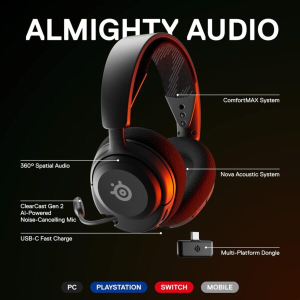 SteelSeries New Arctis Nova 4 Wireless Multi-Platform Gaming Headset — 360° Spatial Audio— 2.4GHz High-Speed Wireless — 36 Hr Battery — USB-C — ClearCast Gen 2 Mic — PC, Playstation, Switch, Meta  Video Games - Image 8