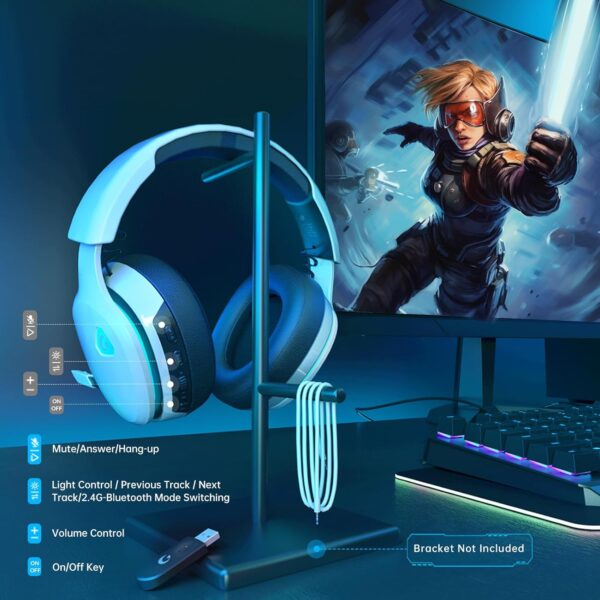 Gtheos 2.4GHz Wireless Gaming Headphones for PC, PS4, PS5, Mac, Nintendo Switch, Bluetooth 5.2 Gaming Headset with Detachable Noise Canceling Microphone, Stereo Sound, 3.5mm Wired Mode for Xbox Series  Video Games - Image 25