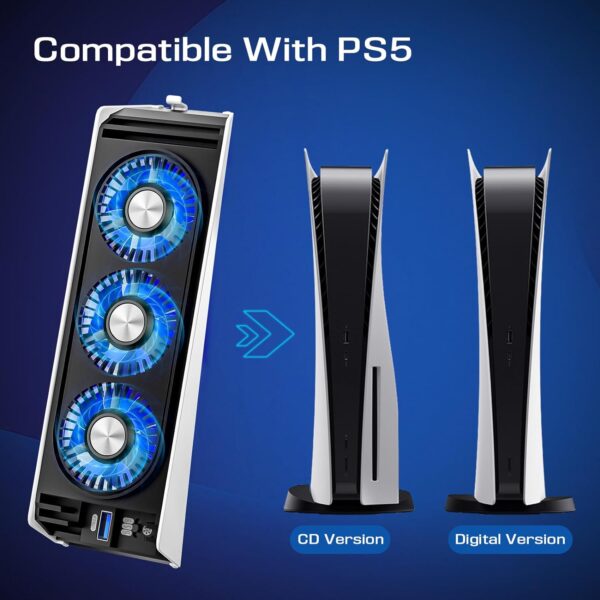 Cooling Fan for PS5 Accessories ,with 3 Blue LED Light/ 2 USB 3.0 Ports / 2 Fan Speed ,Compatible with PlayStation 5 Console Digital / CD Version, High Efficiency PS5 Cooler ( Black )  Video Games - Image 10