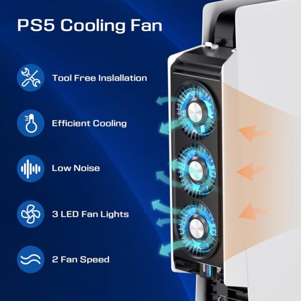 Cooling Fan for PS5 Accessories ,with 3 Blue LED Light/ 2 USB 3.0 Ports / 2 Fan Speed ,Compatible with PlayStation 5 Console Digital / CD Version, High Efficiency PS5 Cooler ( Black )  Video Games - Image 11