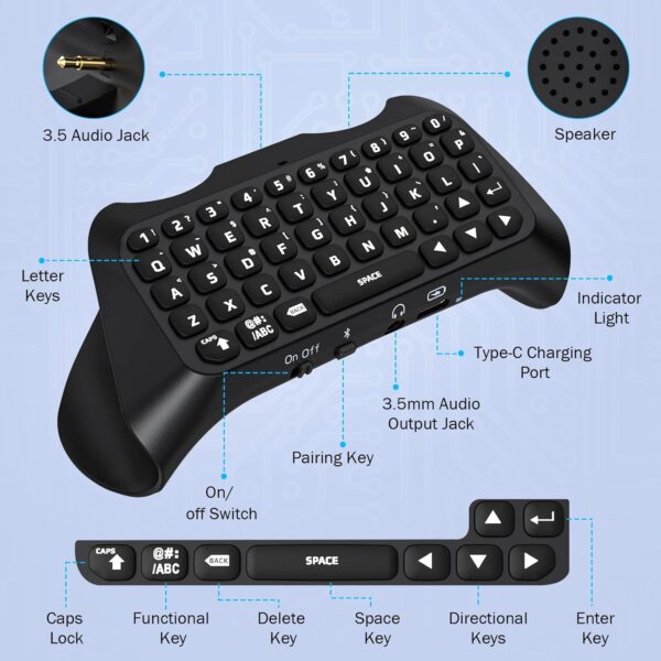 MoKo Keyboard for PS5 Controller with Green Backlight, Bluetooth Wireless Mini Keypad Chatpad for Playstation 5, Built-in Speaker & 3.5mm Audio Jack for PS5 Controller Accessories  Video Games - Image 17