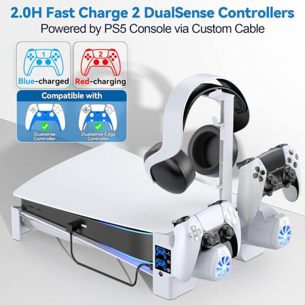 PS5 Horizontal Stand with 3-Level Cooling Fans for Playstation 5 Console, PS5 Accessories Controller Charging Station Fit for PS5 Edge Controller, PS5 Cooling Station with Headset Holder  Video Games - Image 10