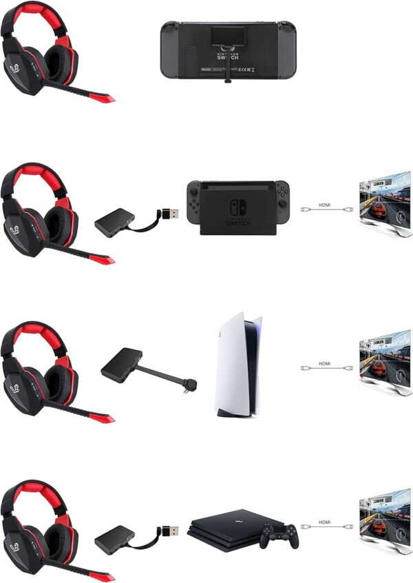 Wireless Gaming Headphones for Nintendo Switch PS5 PS4 PC Computer, PS5 Wireless Gaming Headset with Detachable Microphone Over Ear,Red  Video Games - Image 15