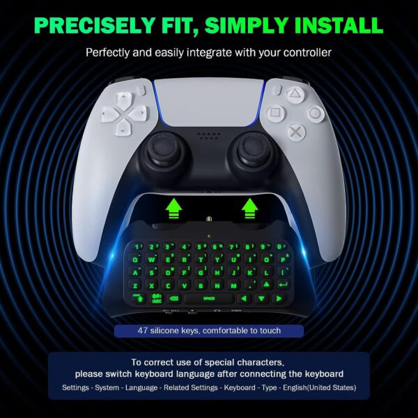 MoKo Keyboard for PS5 Controller with Green Backlight, Bluetooth Wireless Mini Keypad Chatpad for Playstation 5, Built-in Speaker & 3.5mm Audio Jack for PS5 Controller Accessories  Video Games - Image 16