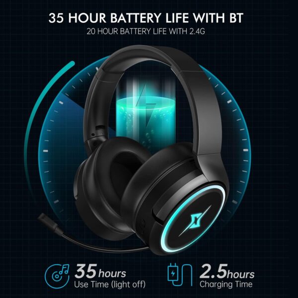 Gtheos 2.4GHz Wireless Gaming Headphones for PC, PS4, PS5, Mac, Nintendo Switch, Bluetooth 5.2 Gaming Headset with Detachable Noise Canceling Microphone, Stereo Sound, 3.5mm Wired Mode for Xbox Series  Video Games - Image 5