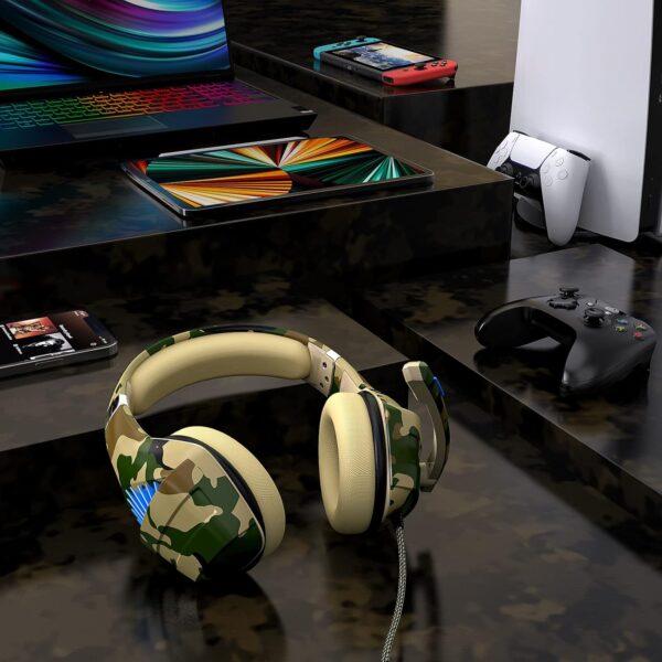 Tatybo Gaming Headset for PS5 PS4 Xbox ONE Switch PC with Noise Cancelling Over-Ear Stereo Bass Surround Sound Gaming Headphone -Camo  Video Games - Image 12