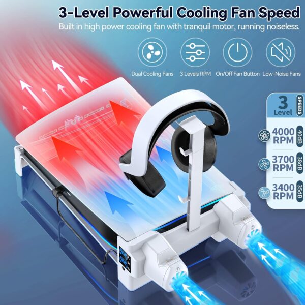 PS5 Horizontal Stand with 3-Level Cooling Fans for Playstation 5 Console, PS5 Accessories Controller Charging Station Fit for PS5 Edge Controller, PS5 Cooling Station with Headset Holder  Video Games - Image 9