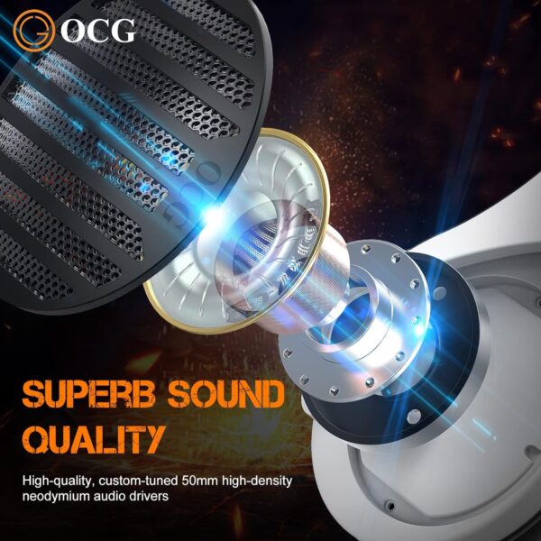 OCG Wireless Gaming Headset, Bluetooth Headphones with Microphone 2.4GHz USB Connection for PC, PS5,Smartphone,MacBook,Notebook,Tablet 50mm Drivers Gamer Wireless Headsets  Video Games - Image 7